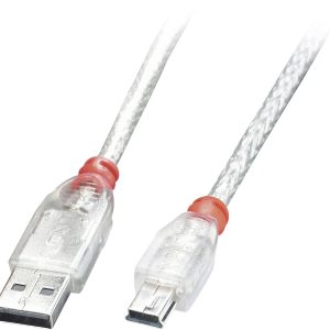 LINDY Kabel USB USB 2.0 Złącze męskie USB-A, Złącze męskie USB Mini-B 1.00 m przeźroczysty 41782 LINDY Kabel USB USB 2.0 Złącze męskie USB-A, Złącze męskie USB Mini-B 1.00 m przeźroczysty 41782