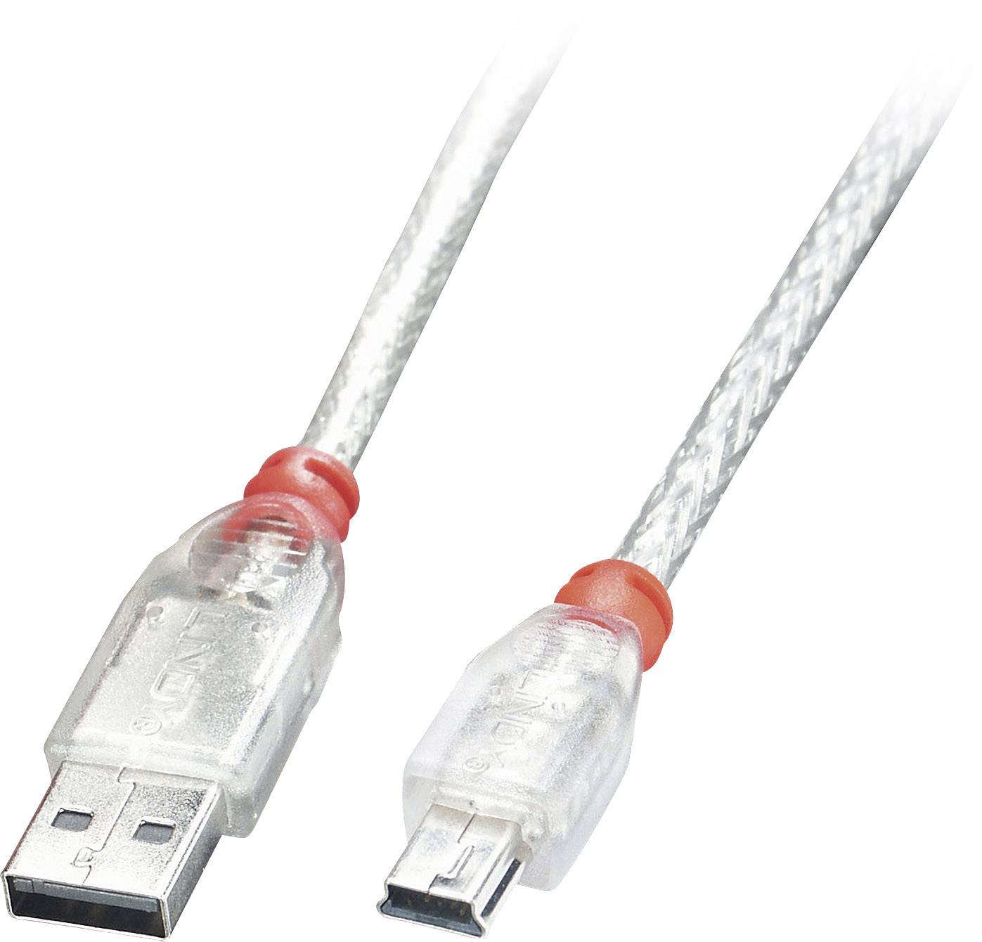 LINDY Kabel USB USB 2.0 Złącze męskie USB-A, Złącze męskie USB Mini-B 1.00 m przeźroczysty 41782 - obrazek 1