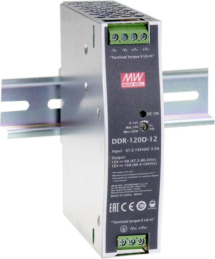 MEAN WELL DDR-120D-24 Przetwornik DC/DC na szynę DIN 24 V/DC 5 A 120 W Ilość wyjść:1 x Opis 1 szt. - obrazek 1