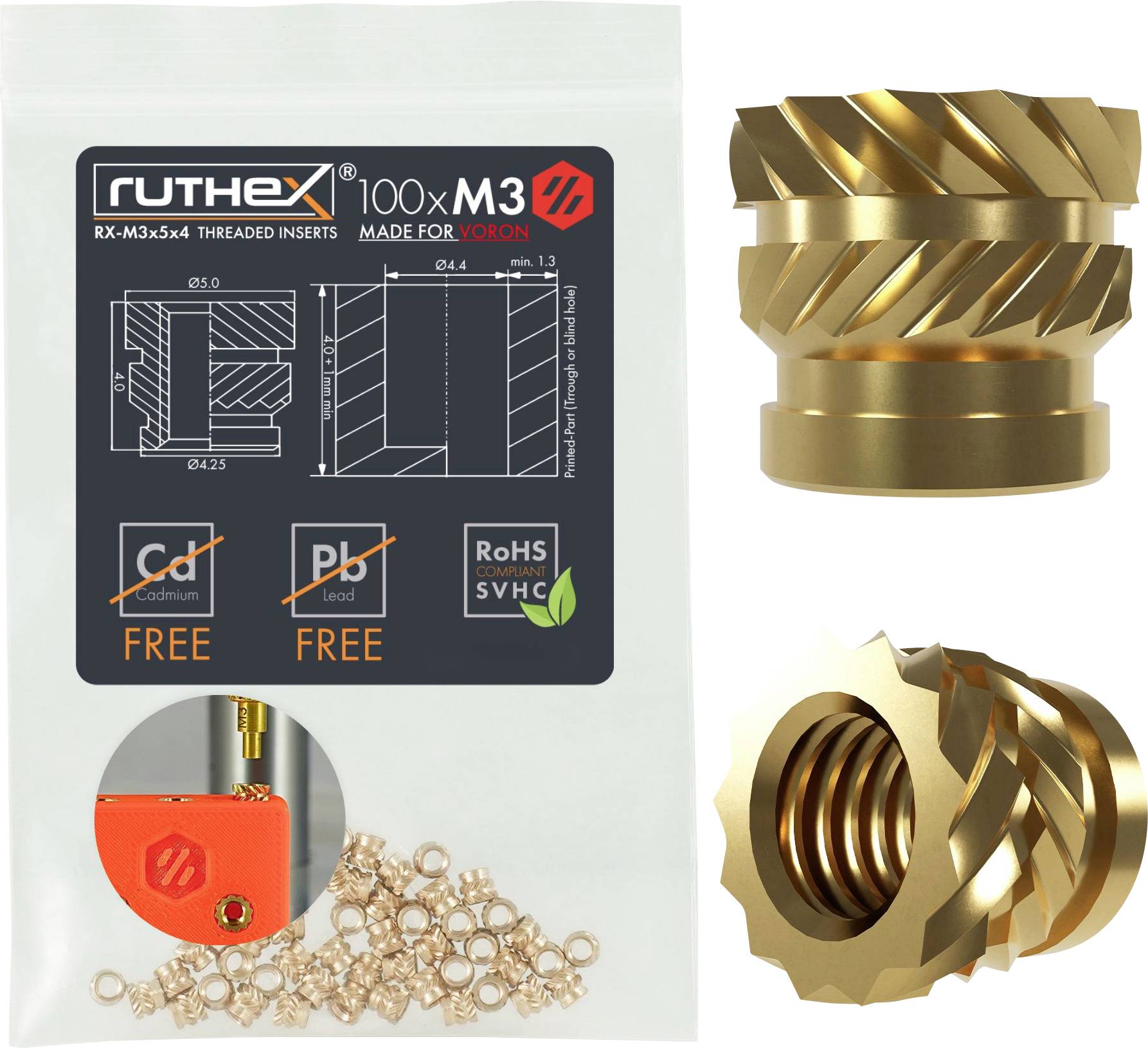 ruthex wkładka gwintowana RX-M3x5x4 GE-M3x5x4-001 - obrazek 1