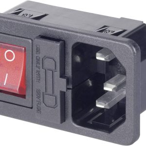 Wtyk IEC montażem zatrzaskowym i wyłącznikiem Kaiser, podświetlany, 10 A, 250 V, czarny Wtyk IEC montażem zatrzaskowym i wyłącznikiem Kaiser, podświetlany, 10 A, 250 V, czarny