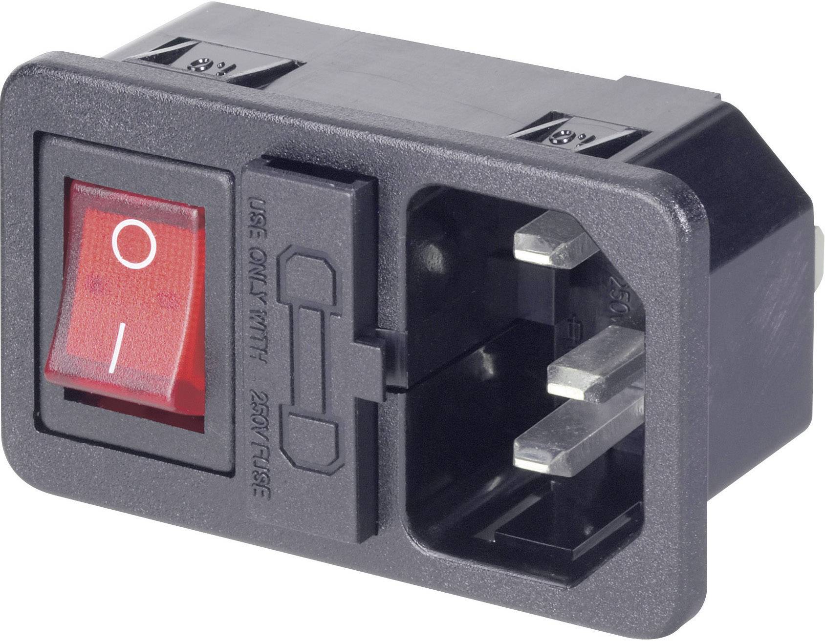 Wtyk IEC montażem zatrzaskowym i wyłącznikiem Kaiser, podświetlany, 10 A, 250 V, czarny - obrazek 1