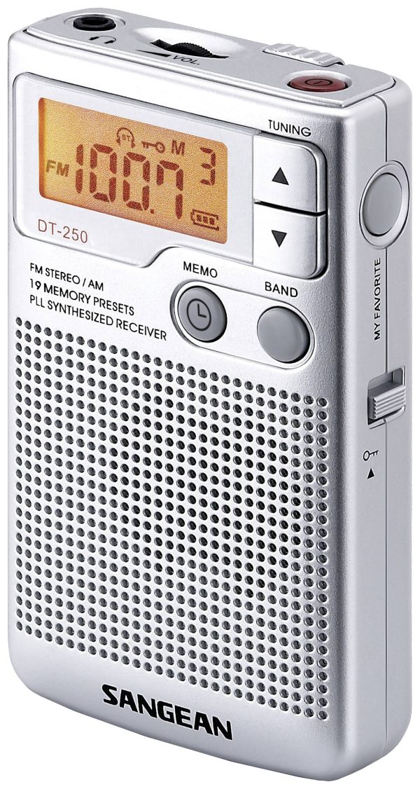 Radio kieszonkowe Sangean Pocket 250 fale metrowe (VHF), fale średnie (MF) blokada klawiszy srebrny