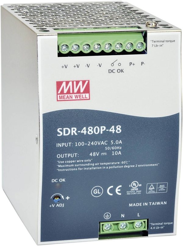 Zasilacz na szynę DIN MEAN WELL SDR-480P-24, 24 V/DC, 20 A, 480 W