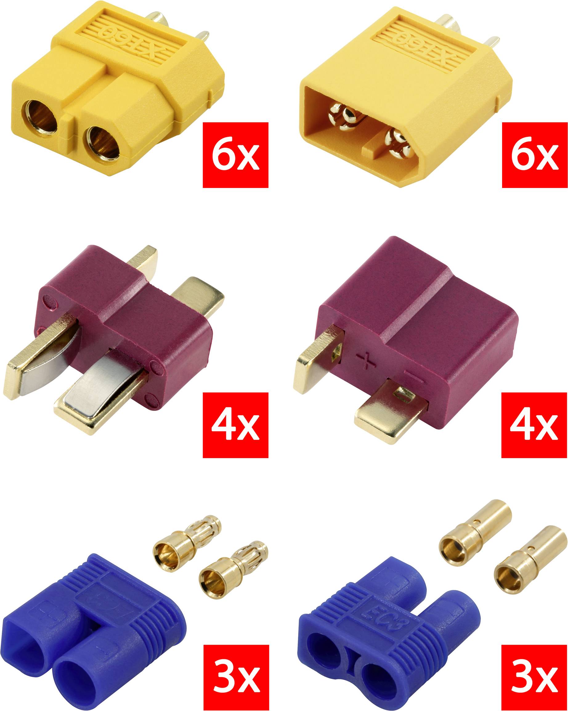 Złącze męskie akumulatora, Złącze żeńskie akumulatora XT60, Wtyczka T, EC3 Reely RE-6699867 pozłacane 1 szt. - obrazek 1