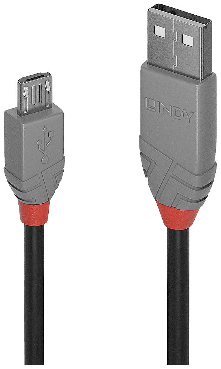 LINDY Kabel USB USB 2.0 Złącze męskie USB-A, Złącze męskie USB Micro-B 0.50 m czarny, szary podwójne ekranowanie 36731 - obrazek 1