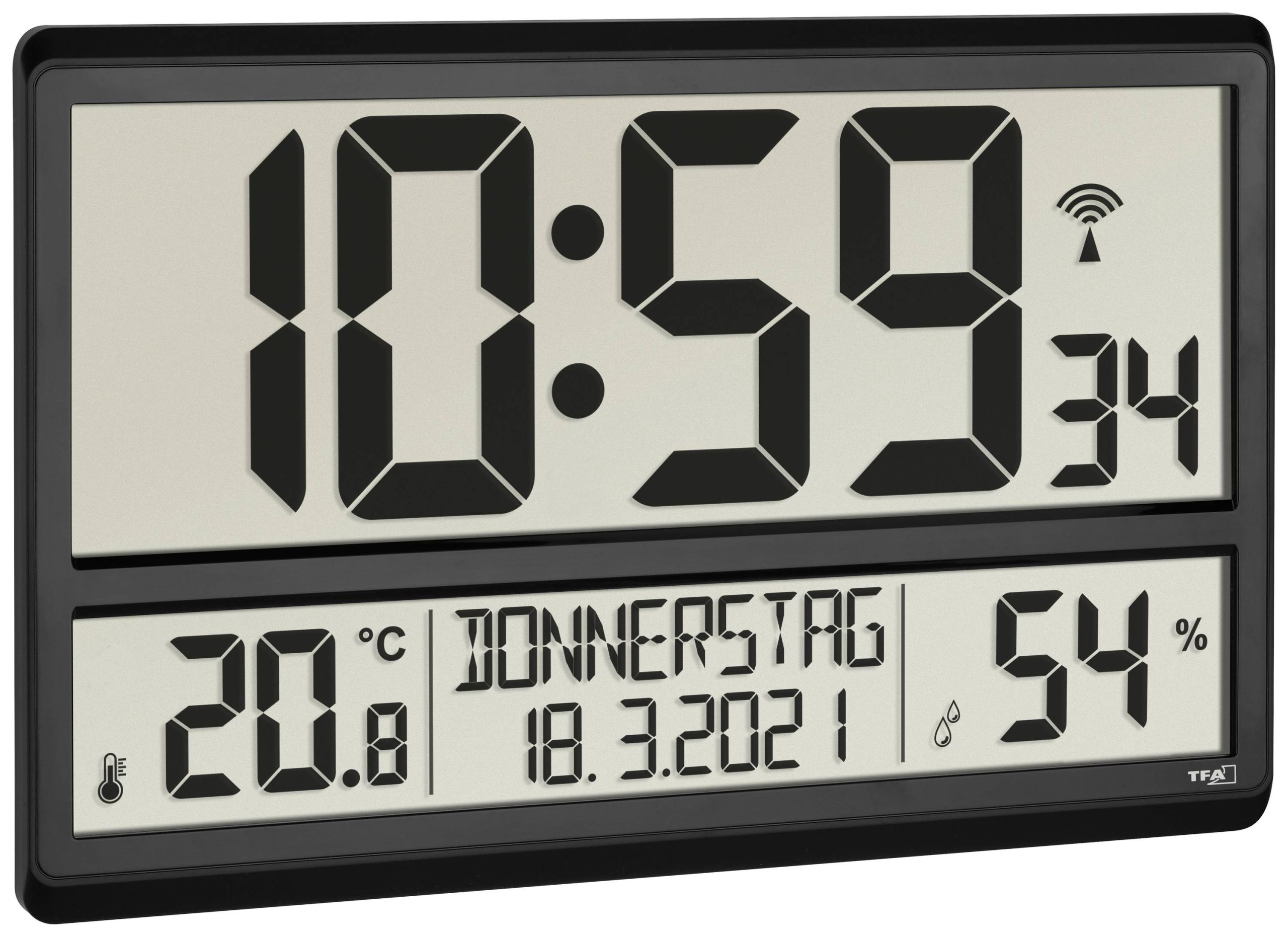 TFA Dostmann 60.4520.01 Sterowany radiowo Zegar ścienny 36 cm x 2.8 cm x 23.5 cm czarny duży wyświetlacz - obrazek 1