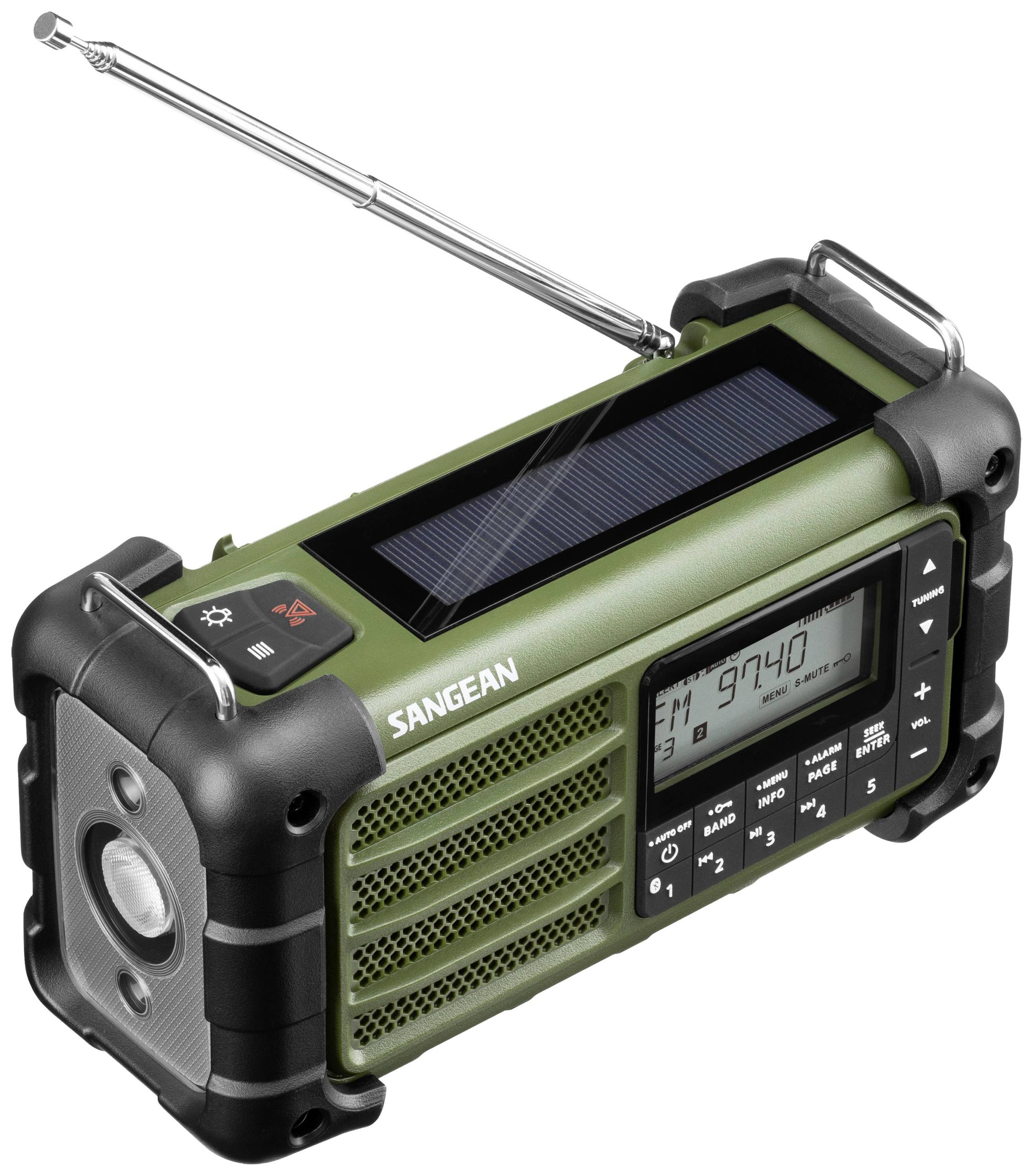 Radio outdoorowe Sangean MMR-99 FM Green fale metrowe (VHF), fale średnie (MF) panel słoneczny, ochrona przeciwbryzgowa, - obrazek 1