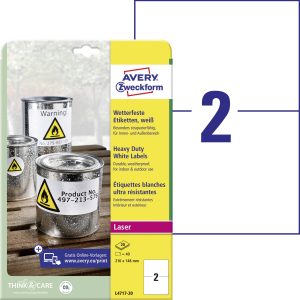 Avery-Zweckform L4717-20 Etykiety foliowe 210 x 148 mm Folia poliestrowa biały 40 szt. Trwały Drukarka Laserowa, kolorow