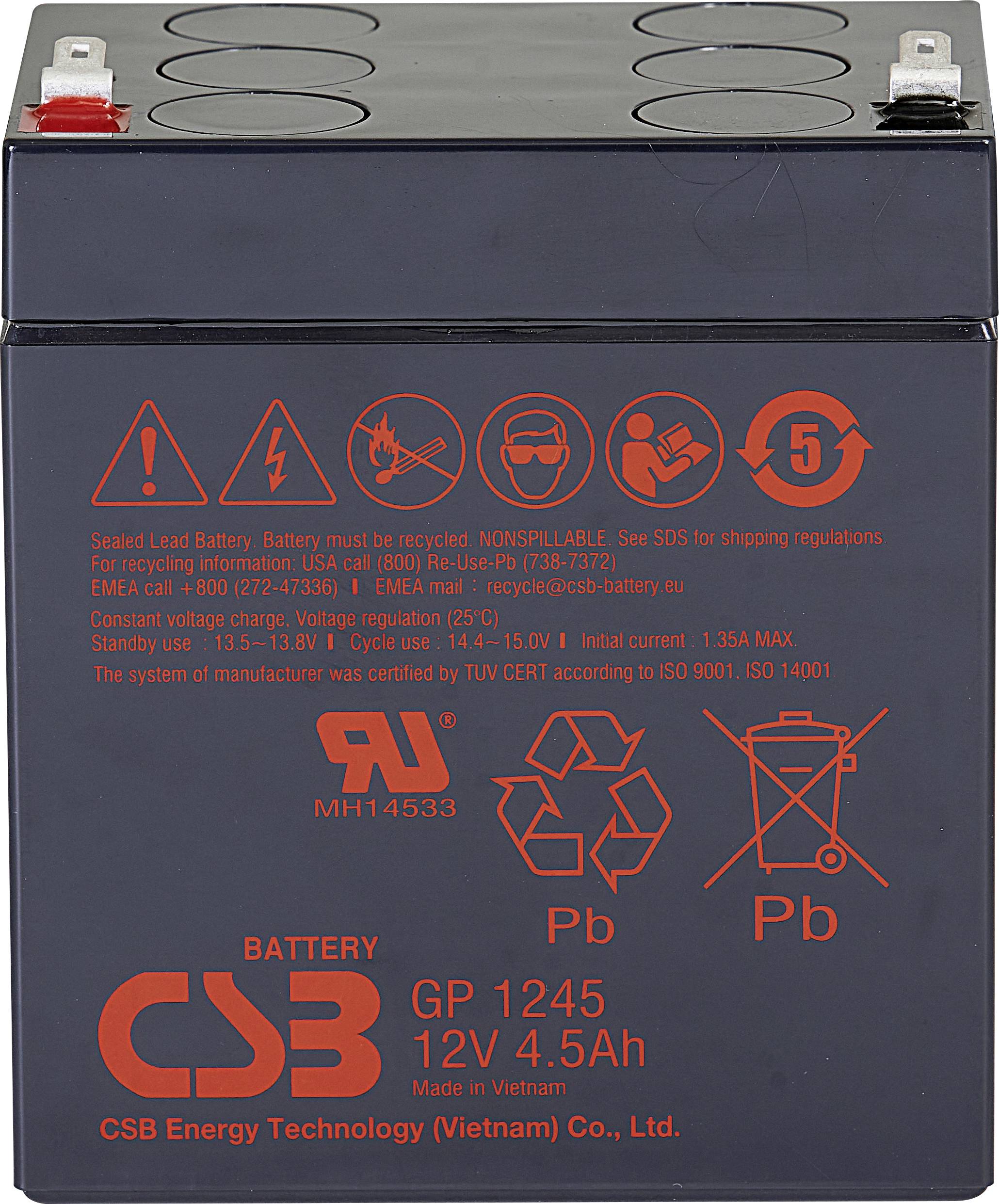 Akumulator ołowiowy CSB Battery GP 1245 Standby USV GP1245F1, AGM, 12 V, 4.5 Ah - obrazek 1