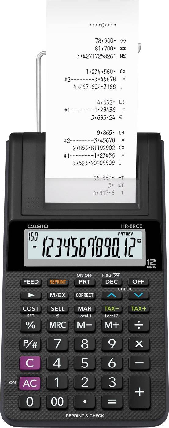 Casio HR 8 RCE black Kalkulator stacjonarny drukujący czarny Wyświetlacz: 12 bateryjne, z sieci elektrycznej (opcjonalni - obrazek 1