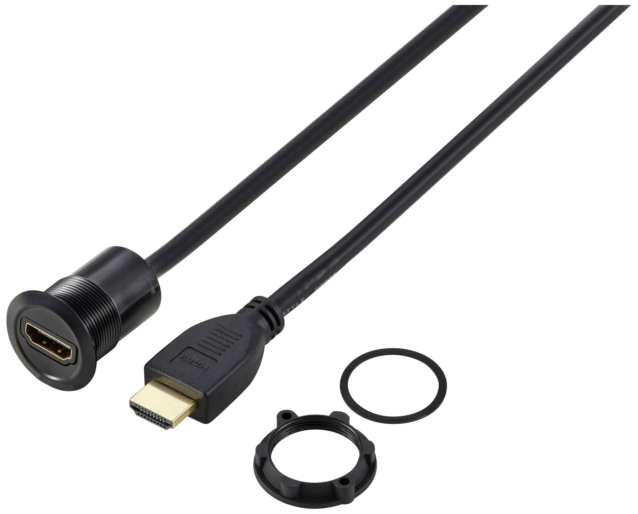 TRU COMPONENTS TC-11980468 Gniazdo adaptera panelu HDMI 2.0 złącze żeńskie HDMI złącze męskie HDMI czarny Ilość styków: - obrazek 1