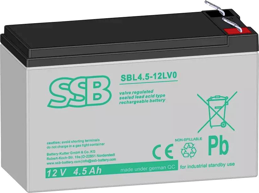 Akumulator ołowiowy SSB Electronic SBL4.5-12LV0 149456, AGM, 12 V, 4.5 Ah - obrazek 1