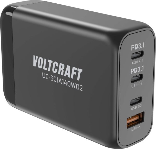 VOLTCRAFT UC-3C1A140W02 Ładowarka USB 140 W 3x USB-C®, 1x USB-A Ilość wyjść: 4 x GaN, USB Power Delivery (USB-PD), Szybk