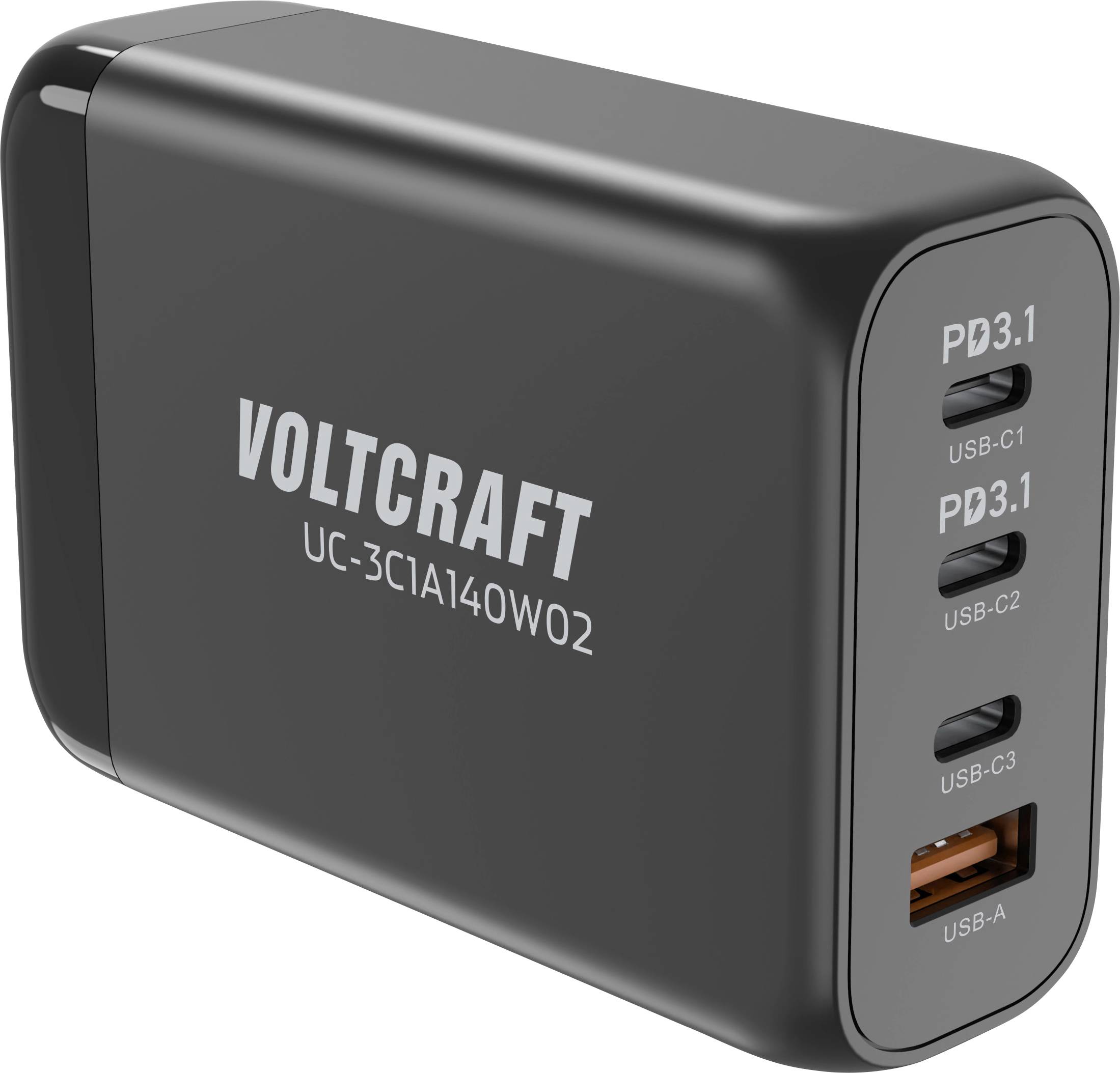 VOLTCRAFT UC-3C1A140W02 Ładowarka USB 140 W 3x USB-C®, 1x USB-A Ilość wyjść: 4 x GaN, USB Power Delivery (USB-PD), Szybk - obrazek 1