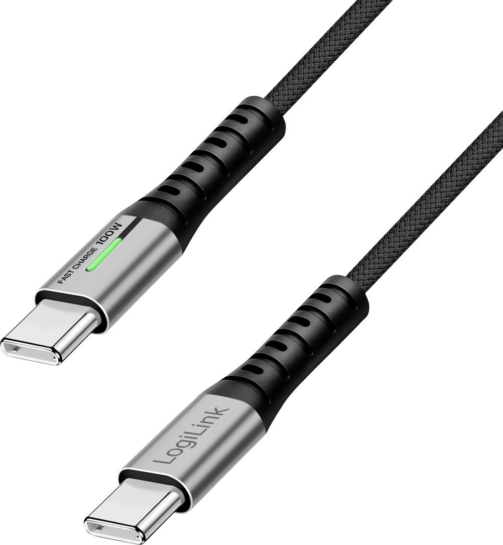 LogiLink USB-C Kabel USB 3.2 Gen2x2 Złącze męskie USB-C® 1.50 m czarny z LED, 4K UHD, wtyczka po obu stronach CU0433 - obrazek 1