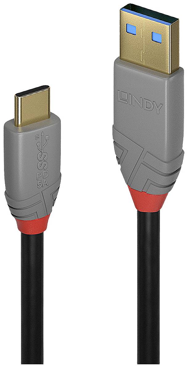 LINDY Kabel USB USB 3.2 Gen2 Złącze męskie USB-C®, Złącze męskie USB-A 1.50 m czarny, szary pozłacany 36912 - obrazek 1
