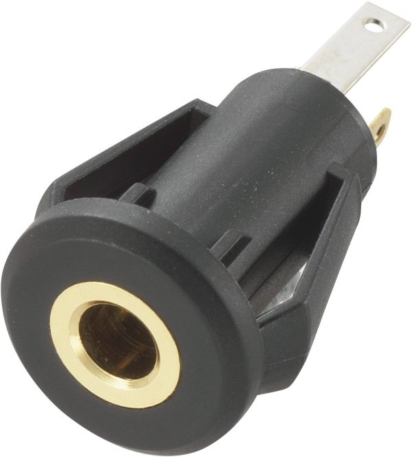 Złącze jack 3,5 mm, gniazdo do zabudowy w pionie, ilość biegunów: 3 Stereo, czarne, 1 szt.
