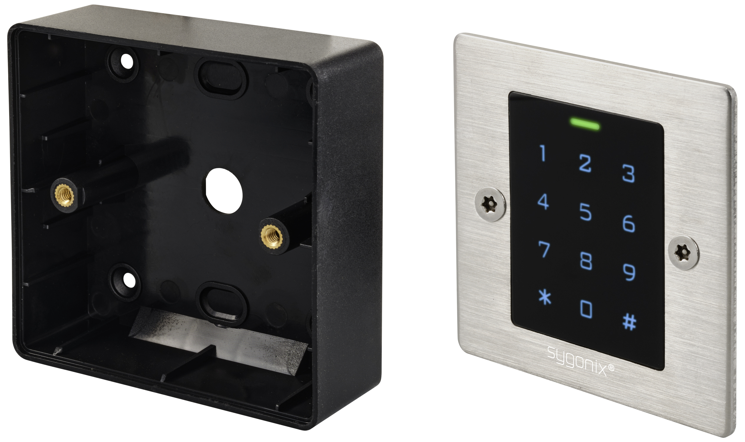 Klawiatura kodowa z RFID Sygonix SY-6121664 podtynkowy, nadtynkowy 12 V/DC, 18 V/DC IP66 z podświetlaną klawiaturą, z ek - obrazek 1