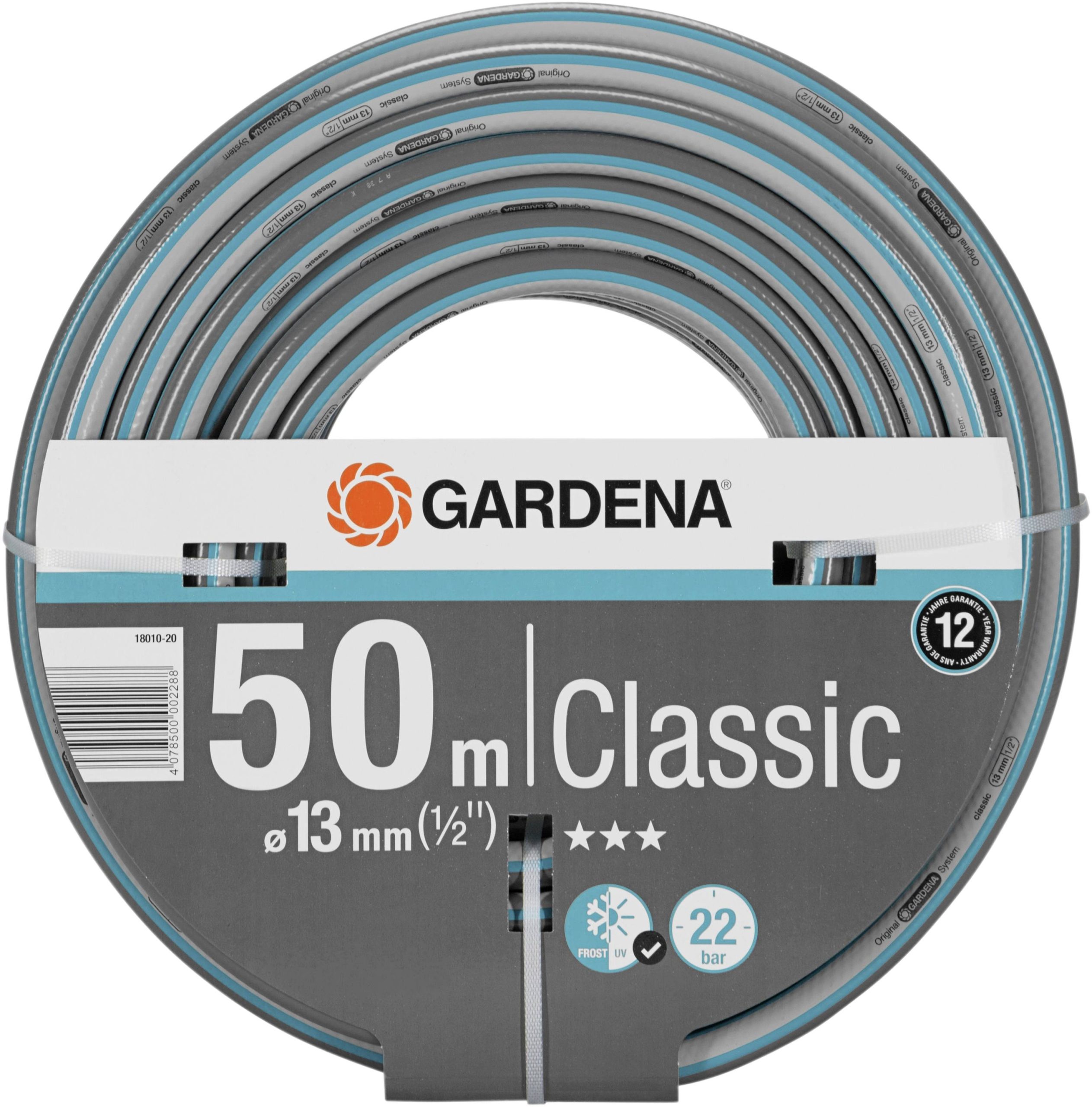 GARDENA 18010-20 Classic Schlauch 13 mm (1/2"), 50 m Wąż ogrodowy Ø wewnętrzna węża=13 mm 50 m 1/2 cala 1 szt. szary, ni - obrazek 1