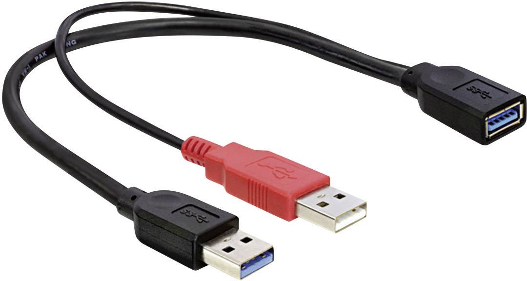 Kabel USB 3.0 Y Delock, [2x USB 3.0 A męskie - 1x USB 3.0 A żeńskie], 0,30 m, czarny - obrazek 1