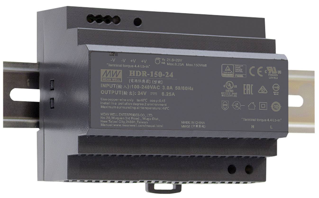 MEAN WELL HDR-150-24 Zasilacz na szynę DIN 24 V/DC 6.25 A 150 W Ilość wyjść:1 x Opis 1 szt. - obrazek 1