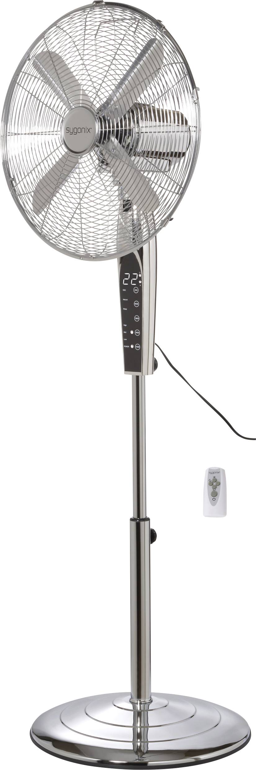 Sygonix Wentylator stojący 50 W (Ø x W) 440 mm x 1300 mm chrom wyświetlacz LED, oscylacje, pilot zdalnego sterowania, re - obrazek 1
