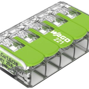 WAGO 221-425 221 Złącze zaciskowe elastyczny: 0.14-4 mm² stała: 0.2-4 mm² Ilość styków: 5 25 szt. przeźroczysty, zielony WAGO 221-425 221 Złącze zaciskowe elastyczny: 0.14-4 mm² stała: 0.2-4 mm² Ilość styków: 5 25 szt. przeźroczysty, zielony