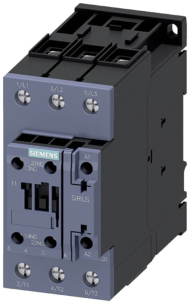 Siemens 3RT2036-1NB30 Stycznik 3 NO 22 kW 24 V/DC, 24 V/AC 50 A styk pomocniczy 1 szt. - obrazek 1