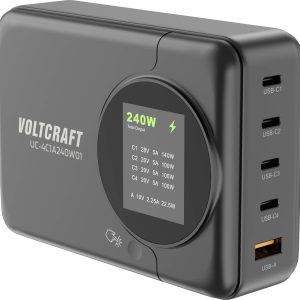 VOLTCRAFT UC-4C1A240W01 Ładowarka USB 240 W 4x USB-C®, 1x USB-A Power Delivery 3.0 czarny GaN, USB Power Delivery (USB-P VOLTCRAFT UC-4C1A240W01 Ładowarka USB 240 W 4x USB-C®, 1x USB-A Power Delivery 3.0 czarny GaN, USB Power Delivery (USB-P
