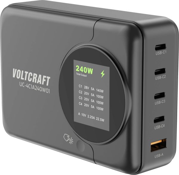VOLTCRAFT UC-4C1A240W01 Ładowarka USB 240 W 4x USB-C®, 1x USB-A Power Delivery 3.0 czarny GaN, USB Power Delivery (USB-P