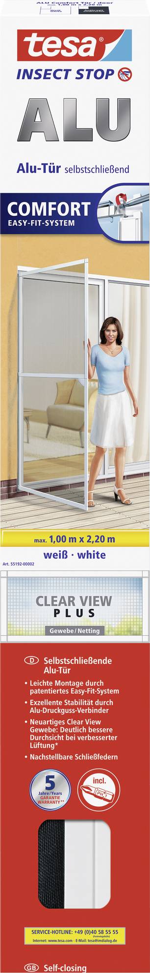 Moskitiera do drzwi Tesa Comfort z ramą aluminiową, 2,2 m x1 m, biała - obrazek 1