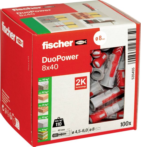 Fischer 535455 DUOPOWER 8×40 LD Kołek 2-komponentowy 40 mm 8 mm 100 szt.