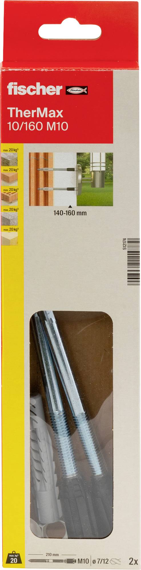 Fischer 512174 TherMax 10/160 M10 System mocowania z odstępem 220 mm 22 mm 2 szt.