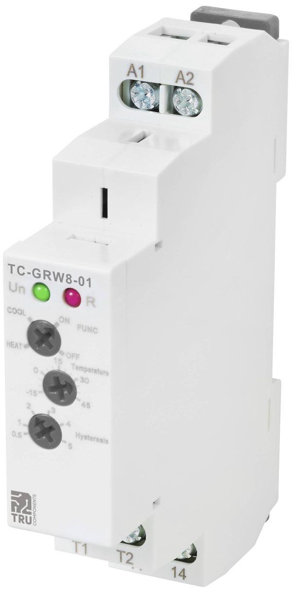 Termostat TRU COMPONENTS TC-GRW8-01 NTC -15 do 45 °C Przekaźnik 16 A (D x S x W) 90 x 18 x 64 mm