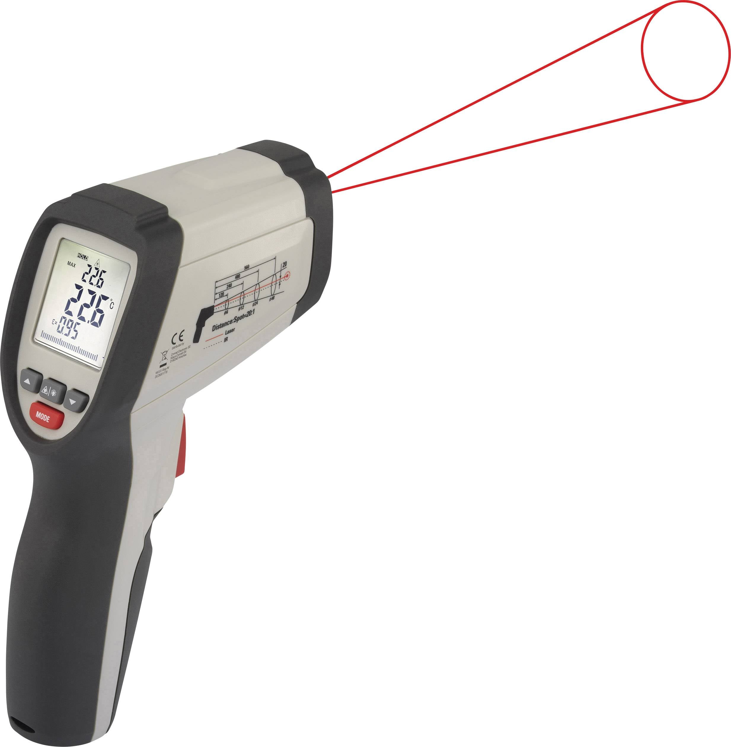 VOLTCRAFT IR 800-20C Pirometr Kalibracja (ISO) Optyka 20:1 -40 - 800 °C Termometr bezdotykowy - obrazek 1