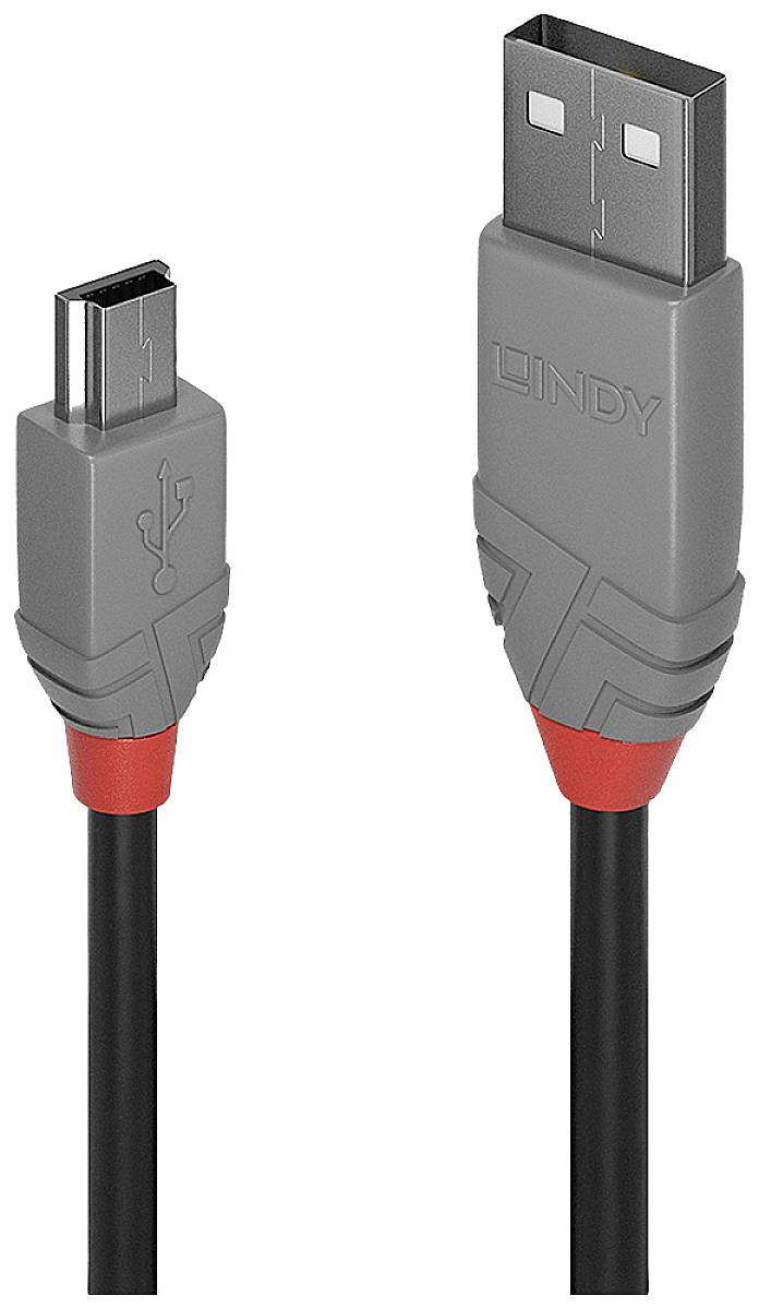 LINDY Kabel USB USB 2.0 Złącze męskie USB-A, Złącze męskie USB Mini-B 0.50 m czarny, szary 36721 - obrazek 1