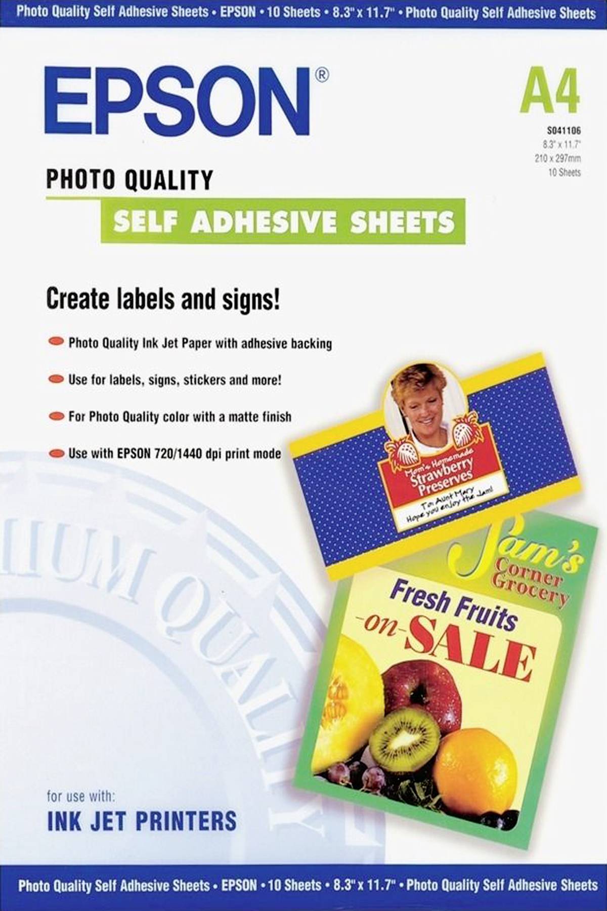 Epson Photo Quality Self Adhesive Sheets A4 C13S041106 Papier fotograficzny DIN A4 167 g/m² 10 ark. samoprzylepny - obrazek 1
