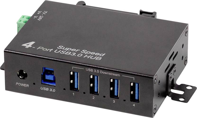 LogiLink UA0443 USB-Hub 4 porty USB-A USB 3.0 5 GBit/s do zastosowań przemysłowych, metalowa obudowa, montaż ścienny cza - obrazek 1