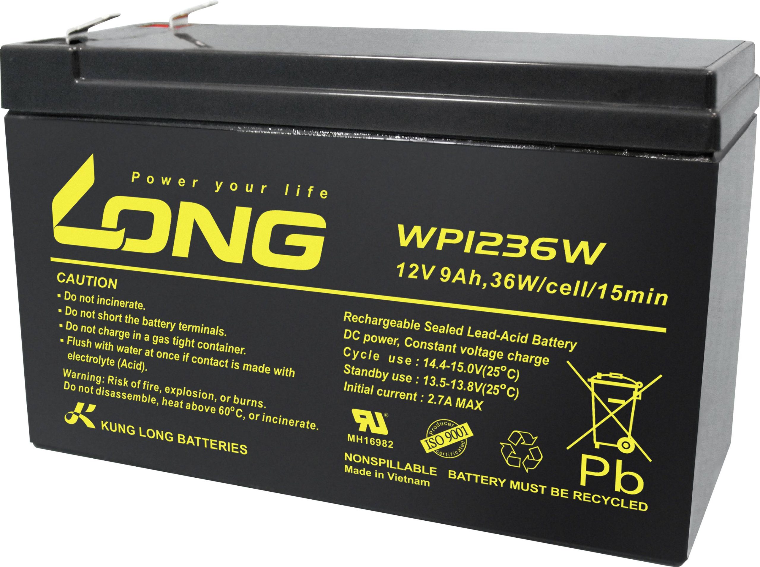 Akumulator ołowiowy Long WP1236W WP1236W, AGM, 12 V, 9 Ah - obrazek 1