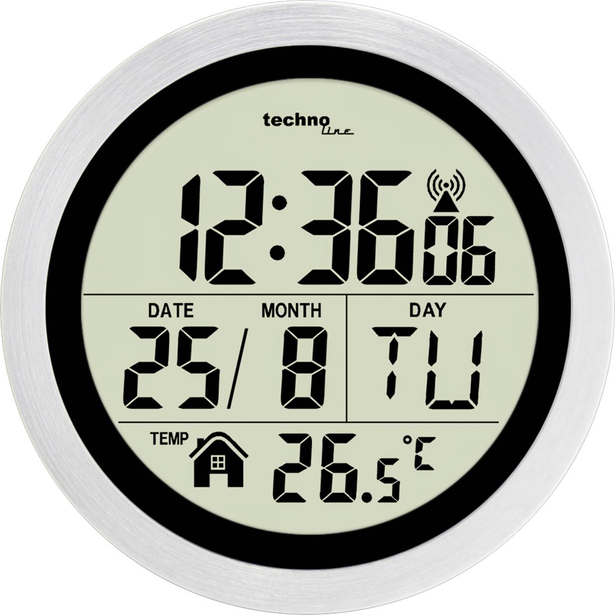 Techno Line WT3005 Sterowany radiowo Zegar radiowy 14.7 cm x 14.7 cm x 14.7 cm x 14.7 cm x 7.9 cm srebrny bryzgoszczelny - obrazek 1