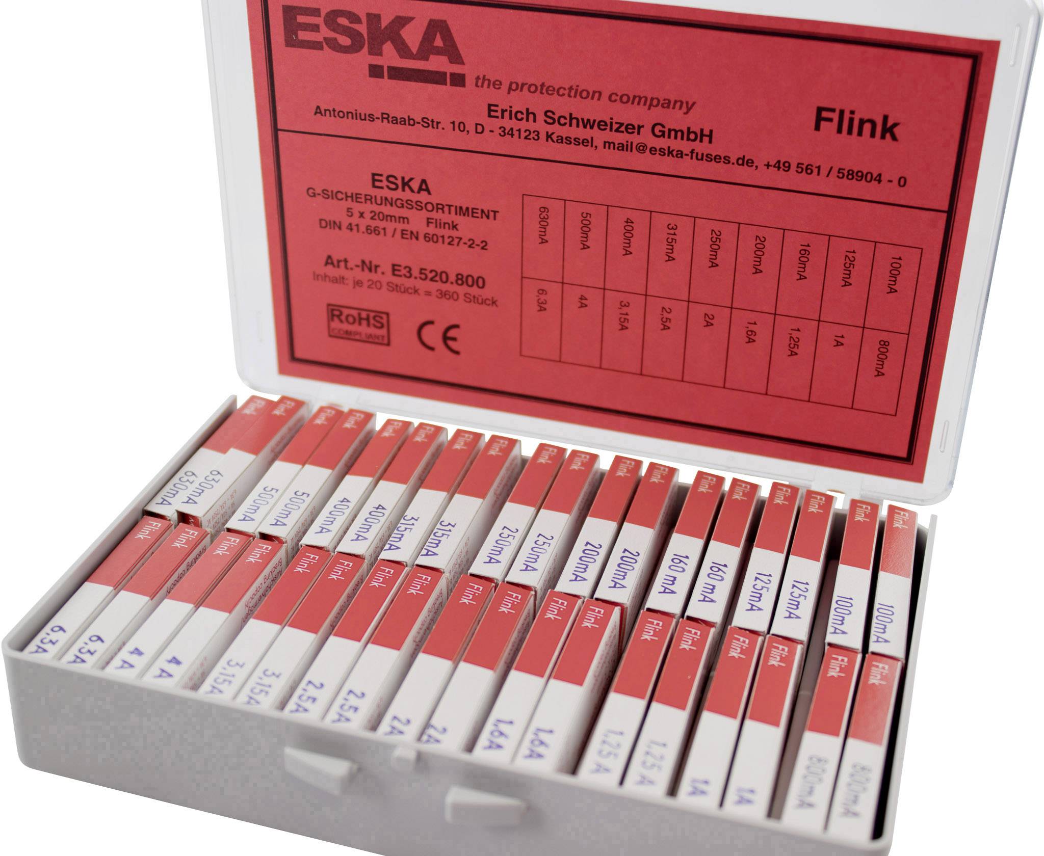ESKA E3520800 Zestaw bezpieczników (Ø x D) 5 mm x 20 mm szybki -F- Zawartość 360 części - obrazek 1
