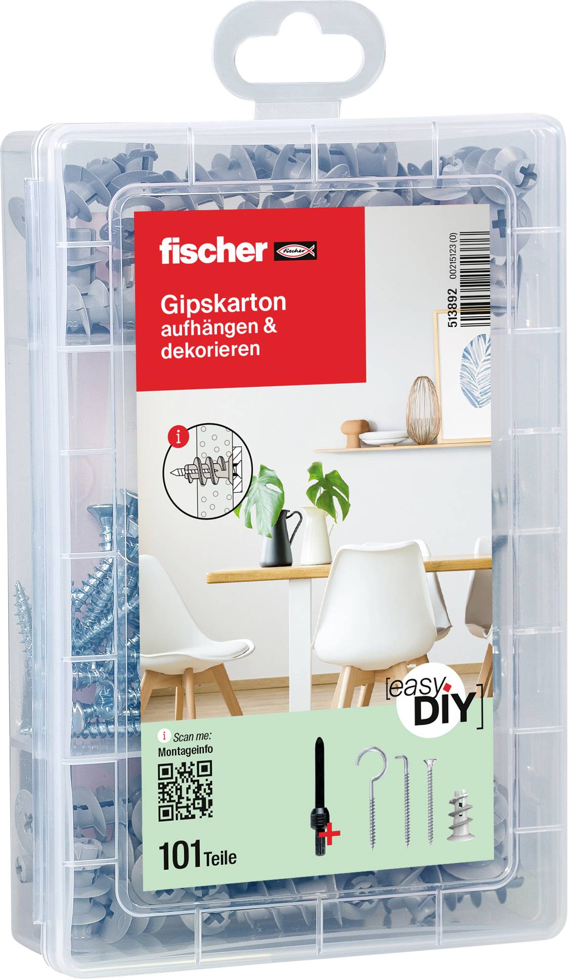 Zestaw kołków rozporowych GK,i śrub i haków Fischer 513892, 100 szt. - obrazek 1