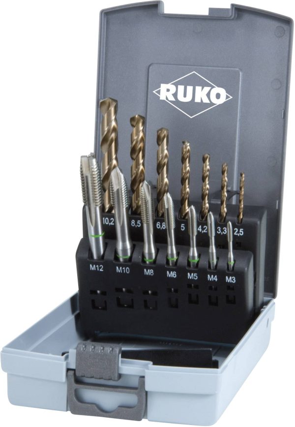 RUKO 245051RO Komplet gwintowników maszynowych 14 szt. metryczny M3, M4, M5, M6, M8, M10, M12 Cięcie prawostronne DIN 37