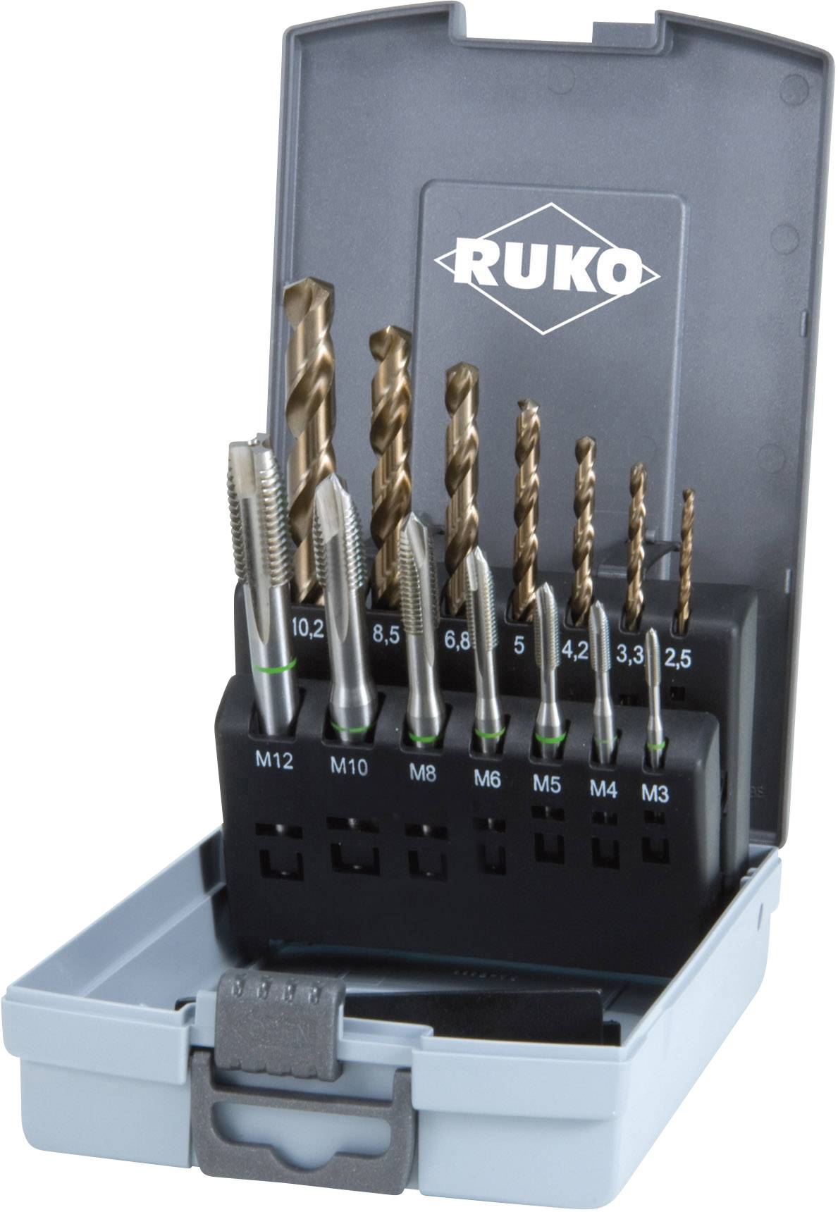 RUKO 245051RO Komplet gwintowników maszynowych 14 szt. metryczny M3, M4, M5, M6, M8, M10, M12 Cięcie prawostronne DIN 37 - obrazek 1
