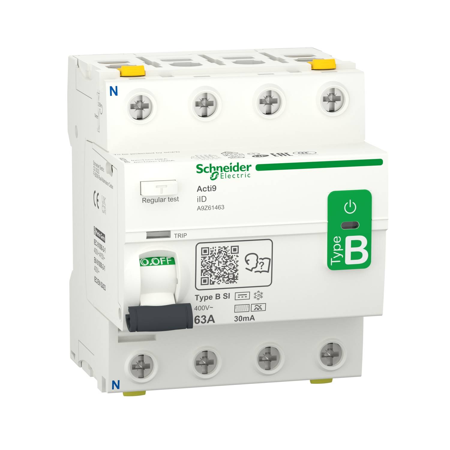 Schneider Electric A9Z61463 Wyłącznik różnicowoprądowy wrażliwy na prąd przemienny FI B 63 A 0.03 A - obrazek 1