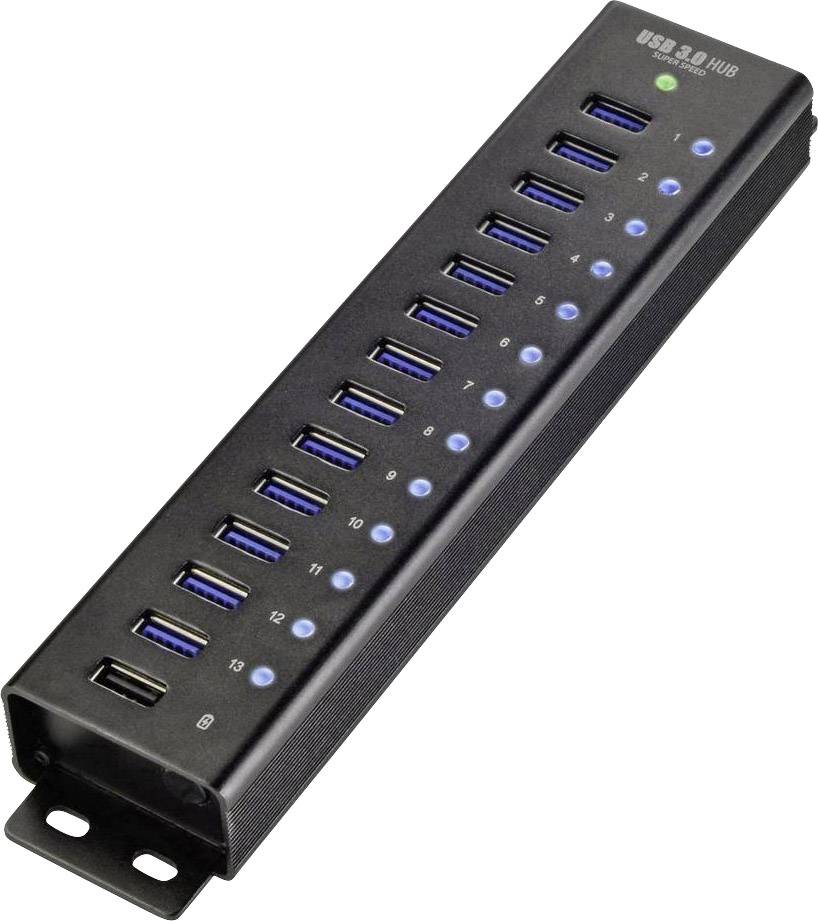 Renkforce RF-3897144 USB-Hub 13 Portów USB-A USB 3.0 5 GBit/s aluminiowa obudowa, montaż ścienny, z gniazdem szybkiego ł - obrazek 1