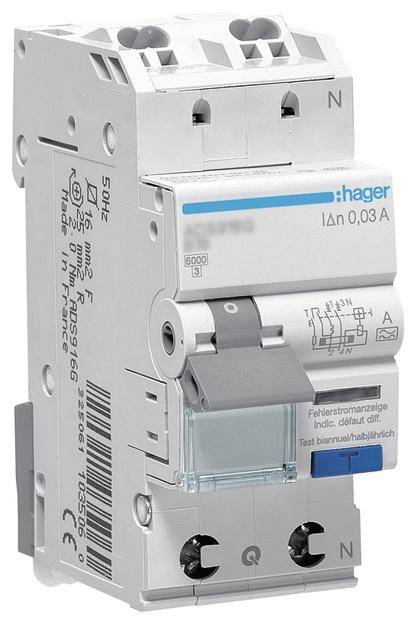 Wyłącznik różnicowoprądowy/automatyczny Hager ADS906D 2 styki 6 A 0.03 A 240 V - obrazek 1