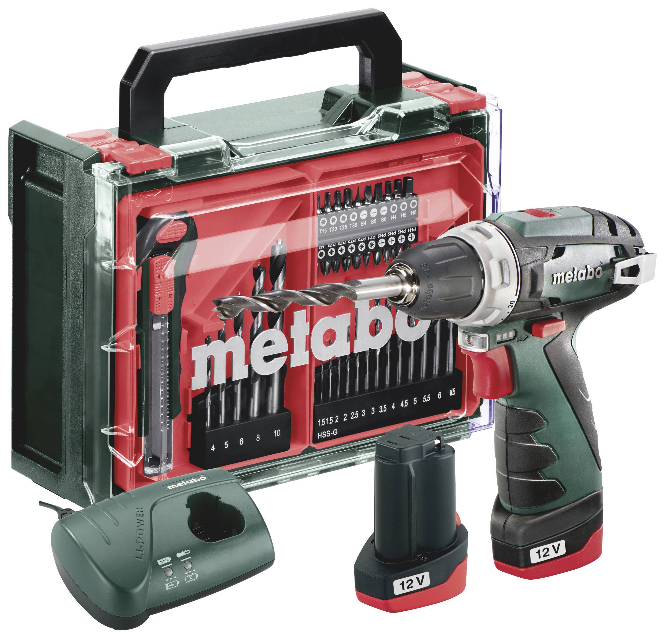 Wiertarko-wkrętarka akumulatorowa Metabo PowerMaxx BS Basic Set 600080710 12 V 2 Ah zaw. 2 akumulatory, zaw. ładowarkę, - obrazek 1