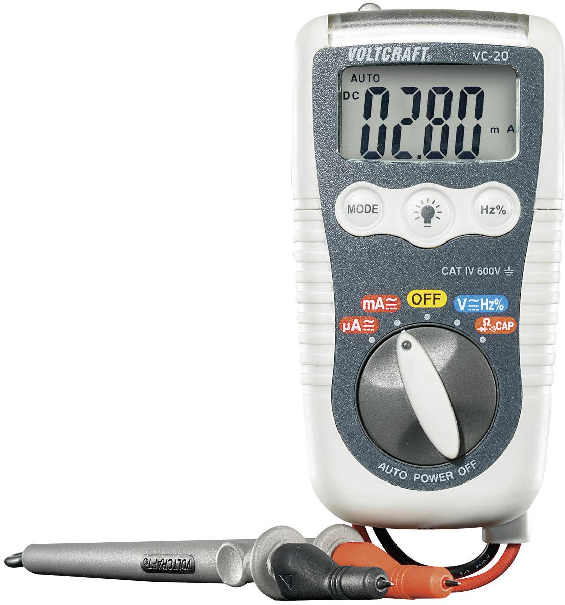 VOLTCRAFT VC-20 Multimetr cyfrowy IP54 CAT III 1000 V, CAT IV 600 V Wyświetlane liczby: 4000 - obrazek 1